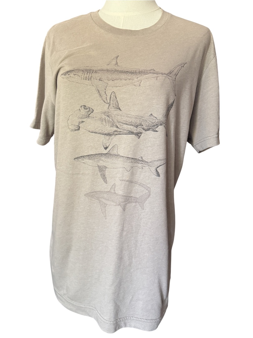 Shark Species Graphic Tee Bella Canvas Unisex L Ombre Tan Gray Ocean Nature